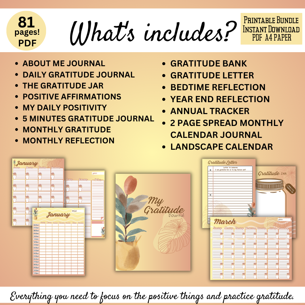Gratitude Journal Digital Download 81 Pages
