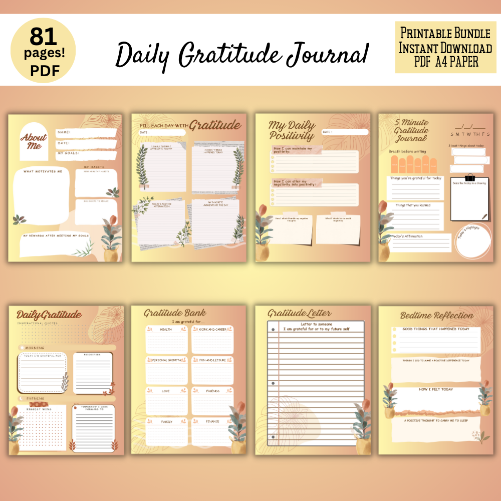Gratitude Journal Digital Download 81 Pages