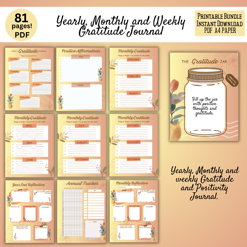 Gratitude Journal Digital Download 81 Pages