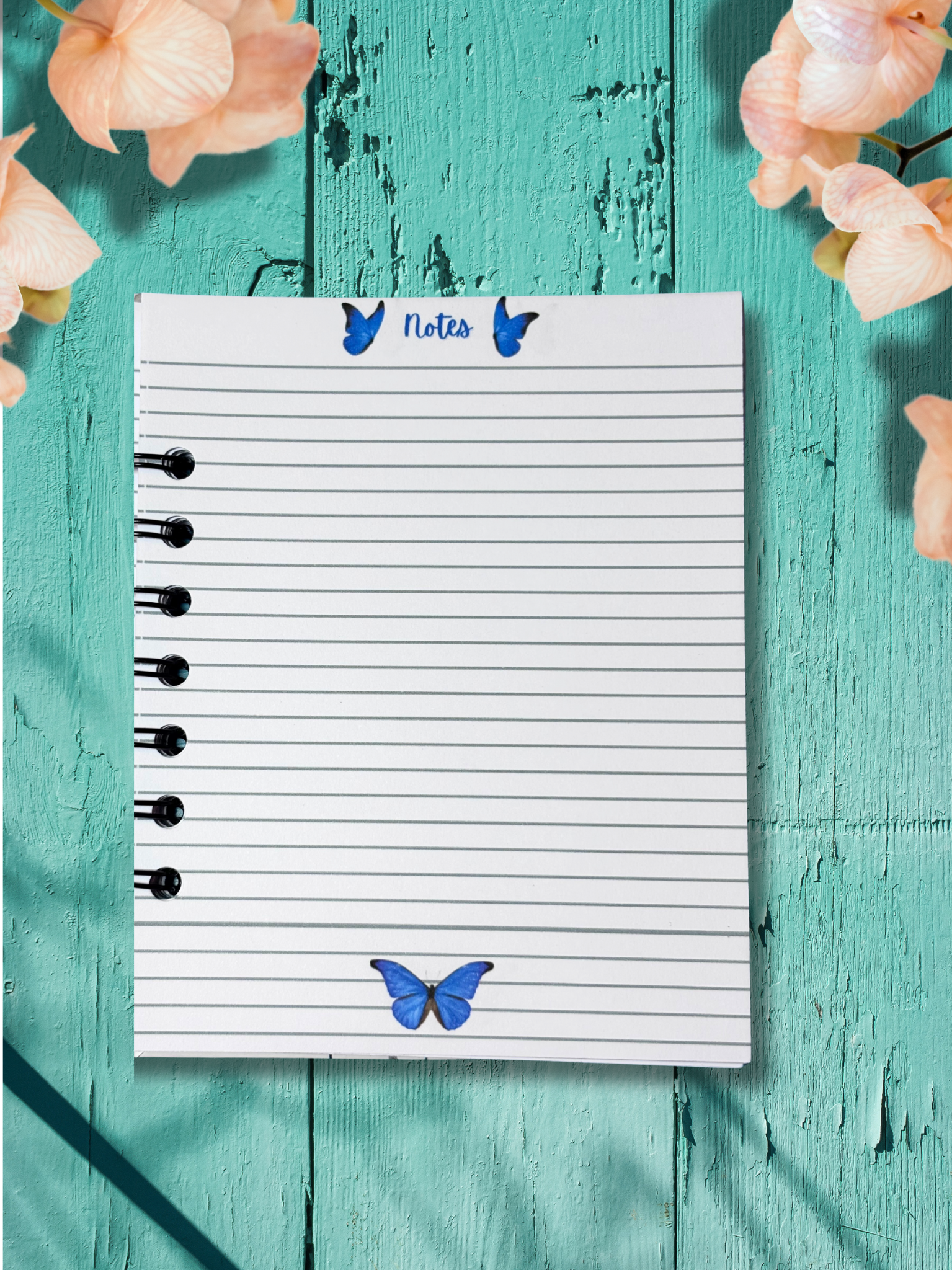 Blue and Grey Butterfly Floral Mini Notebook