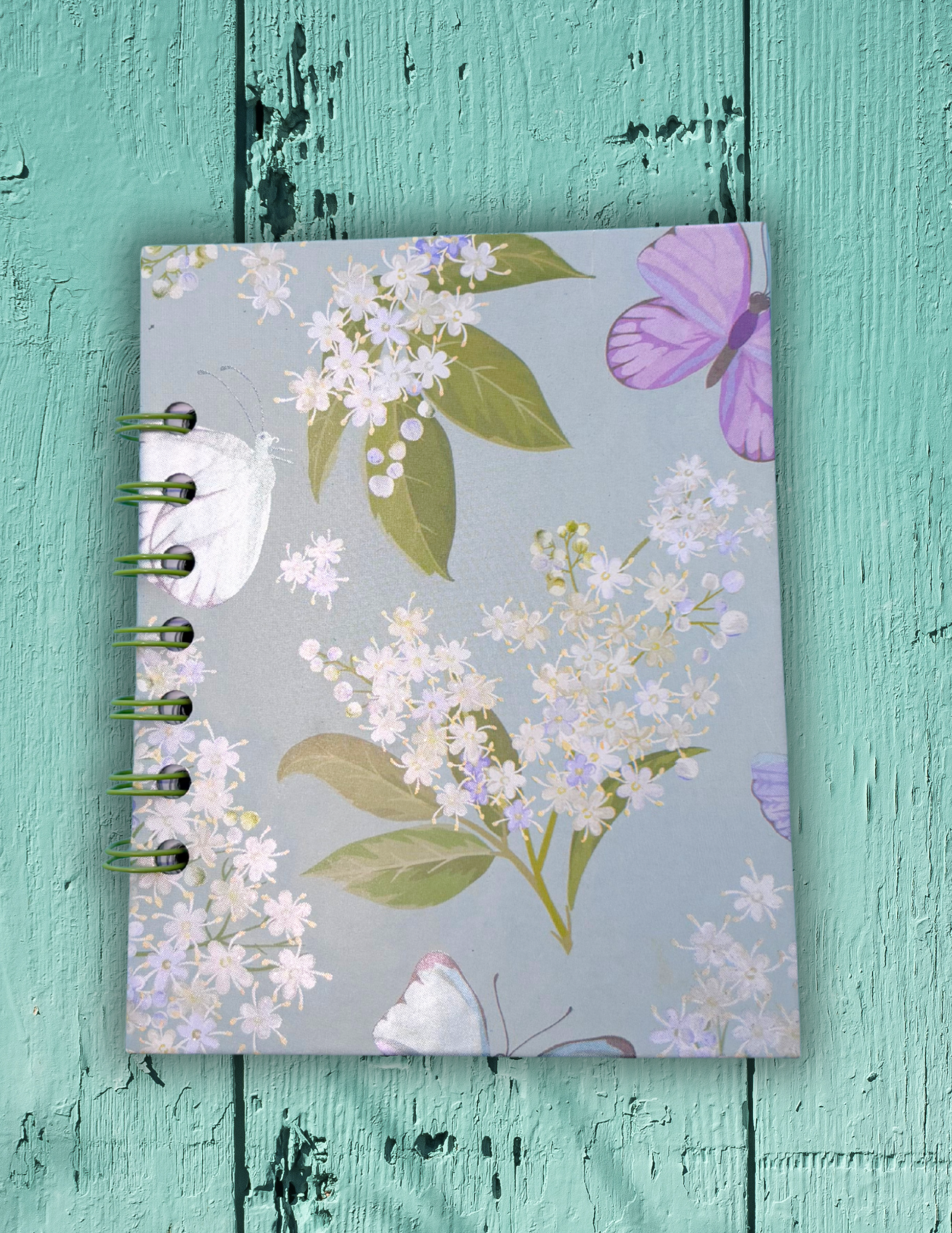 Green Floral & Butterfly Spiral Bound Mini Notebook