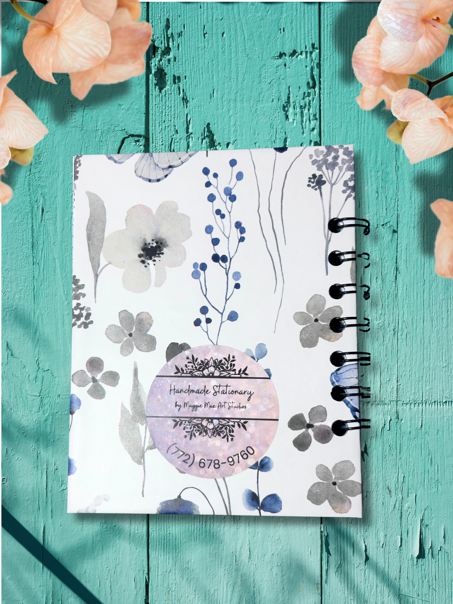 Blue and Grey Butterfly Floral Mini Notebook