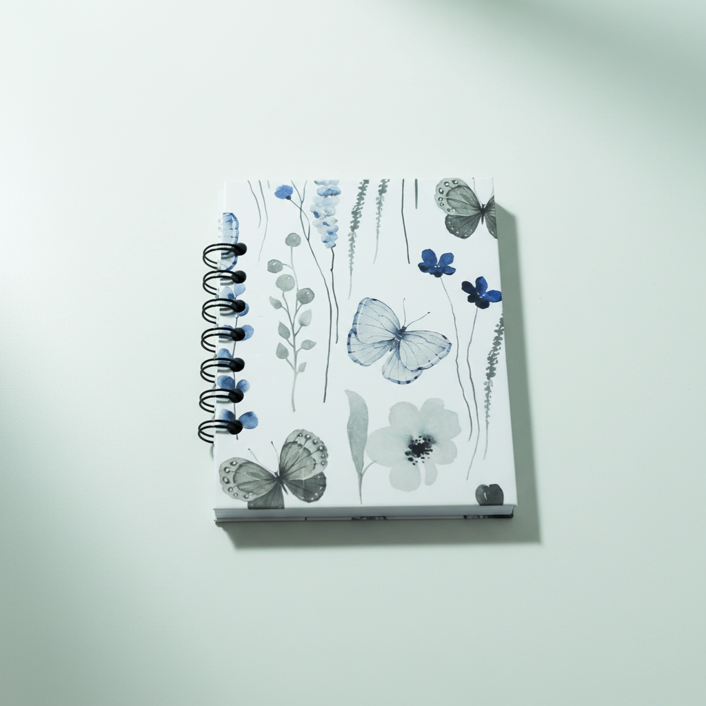 Blue and Grey Butterfly Floral Mini Notebook