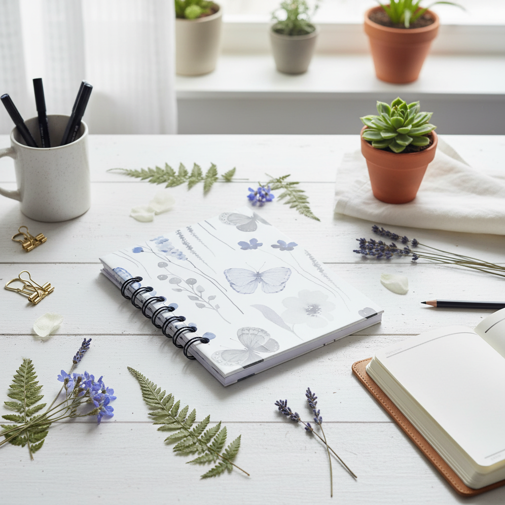 Blue and Grey Butterfly Floral Mini Notebook