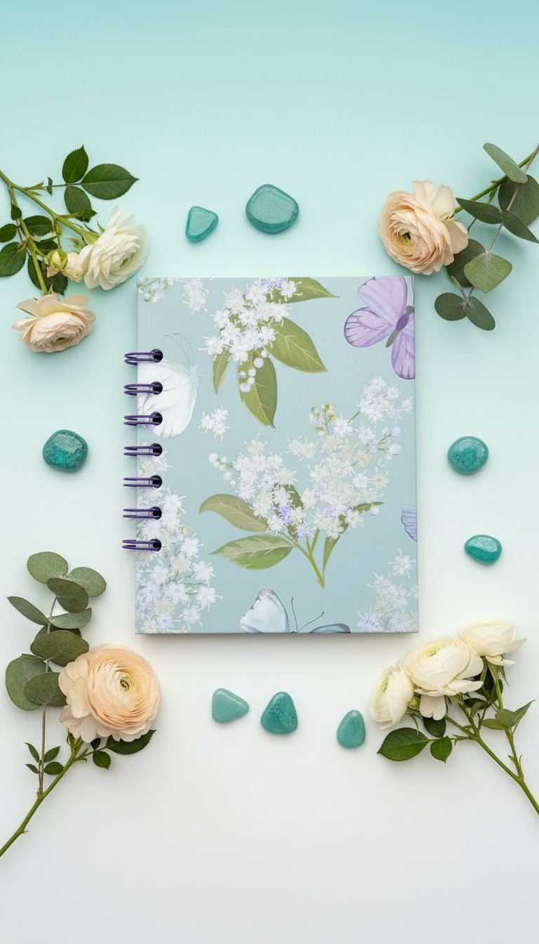 Green Floral & Butterfly Spiral Bound Mini Notebook