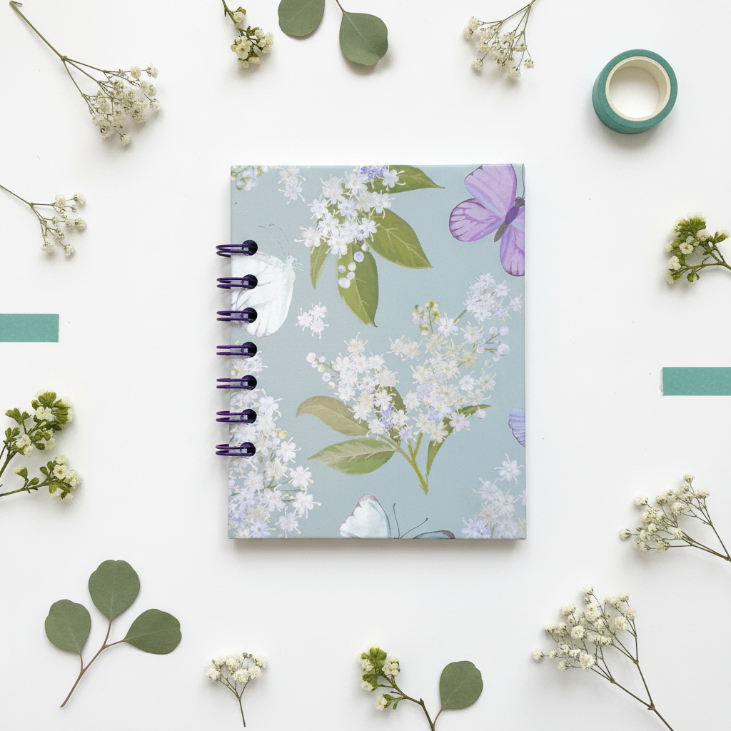 Green Floral & Butterfly Spiral Bound Mini Notebook