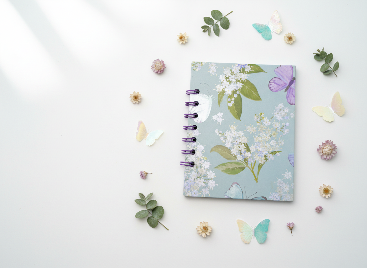 Green Floral & Butterfly Spiral Bound Mini Notebook