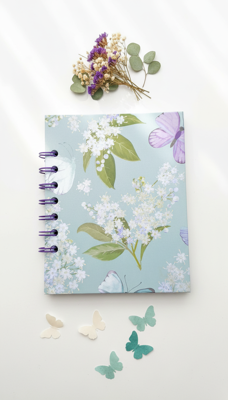 Green Floral & Butterfly Spiral Bound Mini Notebook