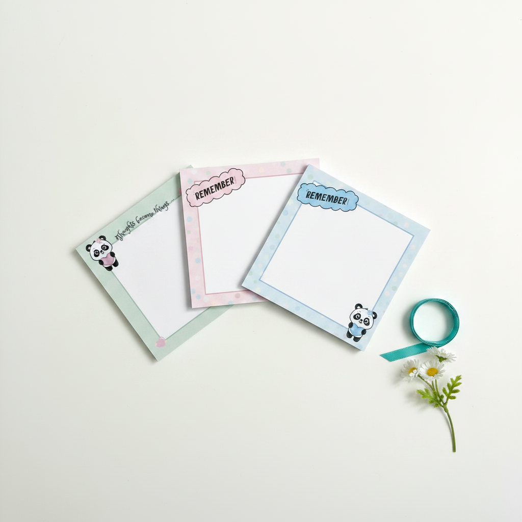 Panda Trio Notepad Set — 3 Mini Tear-Off Panda Notepads (3.5x3.5), Pastel Desk & Planner Memo Pad Bundle