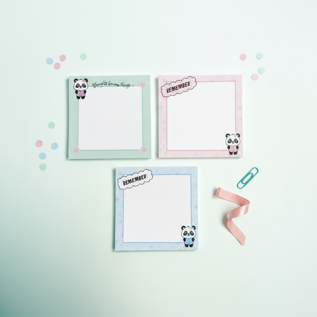 Panda Trio Notepad Set — 3 Mini Tear-Off Panda Notepads (3.5x3.5), Pastel Desk & Planner Memo Pad Bundle