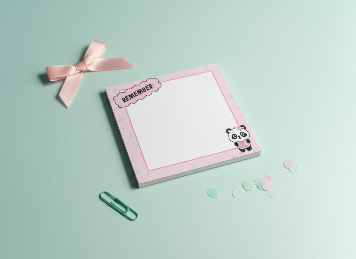 Remember Panda Mini Notepad (Pink) | 3.5” x 3.5” | 40 Sheets | Cute Panda Memo Pad