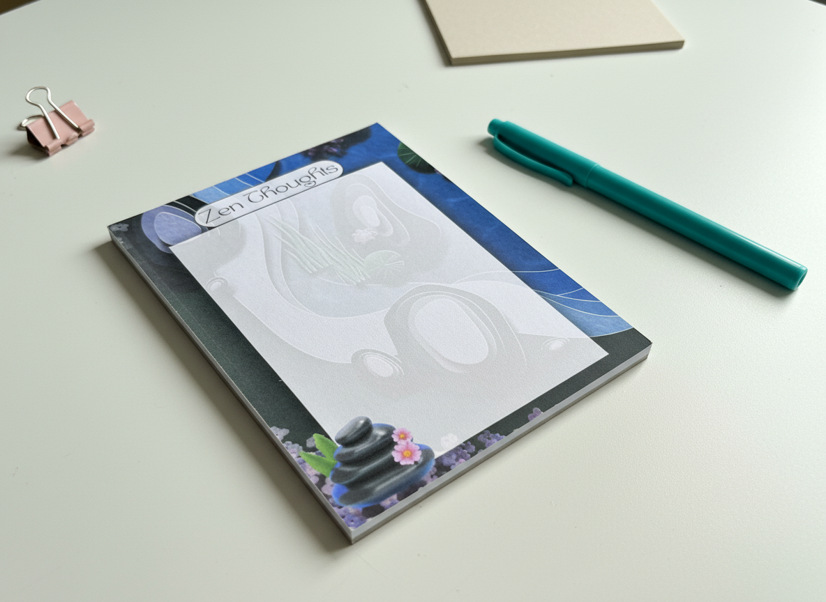 Zen Thoughts Notepad (4.25” x 5.5”) — Tear-Off Top Glued Notepad on Premium 32lb Paper (40 Pages)