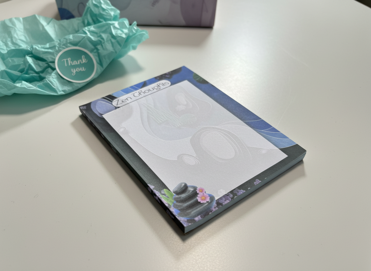 Zen Thoughts Notepad (4.25” x 5.5”) — Tear-Off Top Glued Notepad on Premium 32lb Paper (40 Pages)