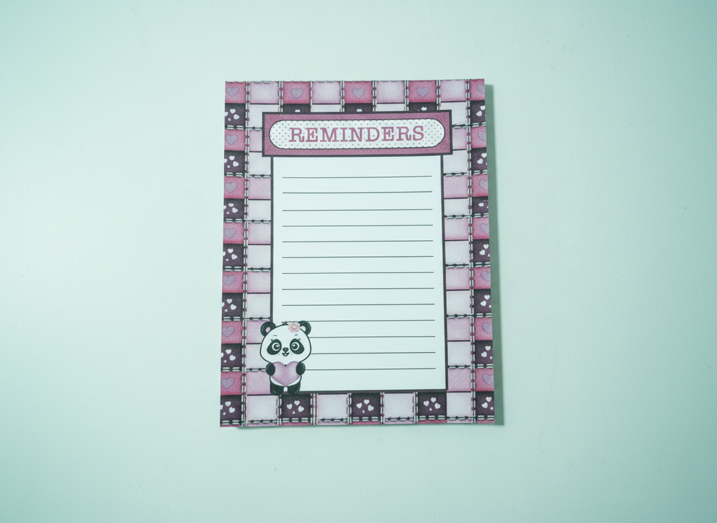 Remember Panda notepad (pink) hero image with negative space