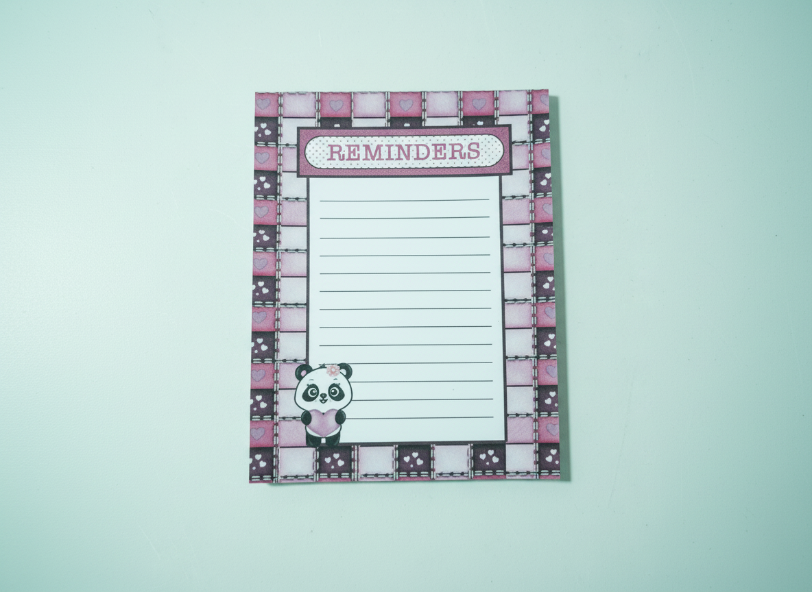 Remember Panda notepad (pink) hero image with negative space