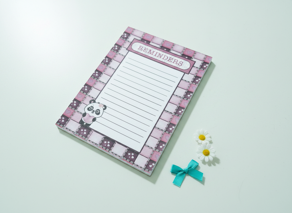 Remember Panda notepad (pink) cute styled image with ribbon and daisies